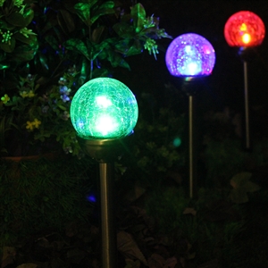 Crackle Glass Solar Stainless Path Lights: Color-Changing & White - Set of Six (6)