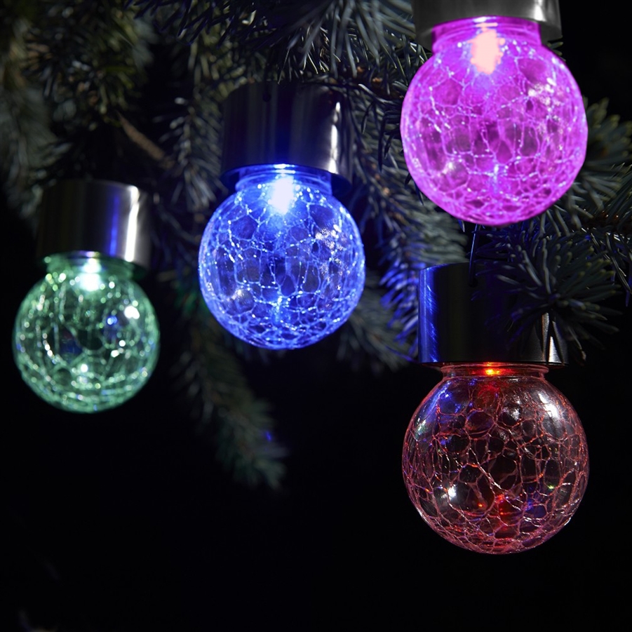 Solar Crackle Glass Ball Hanging Lights Colorful LED Lamp Christmas Xmas Tree US 