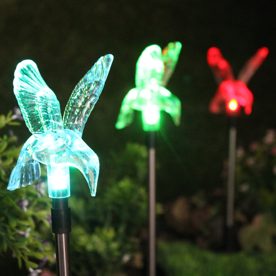 Color-Changing Hummingbird Garden Stake Light Set of Three (3)